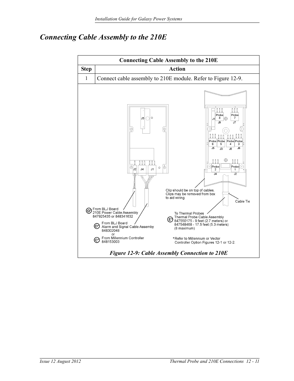 Connecting cable assembly to the 210e, Figure 12-9: cable assembly connection to 210e | GE Industrial Solutions Galaxy Power Systems User Manual | Page 175 / 220