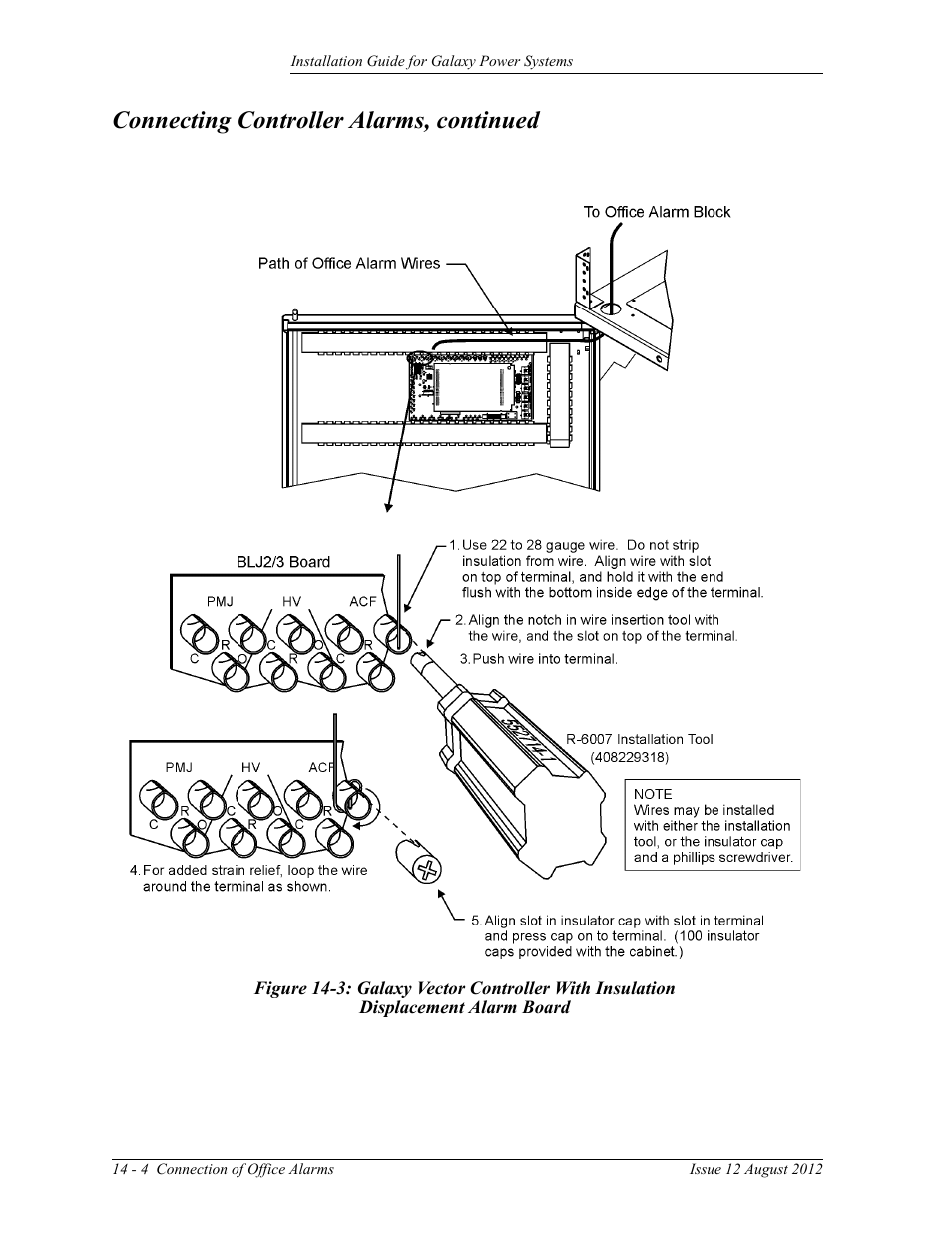 Displacement alarm board, Connecting controller alarms, continued | GE Industrial Solutions Galaxy Power Systems User Manual | Page 184 / 220