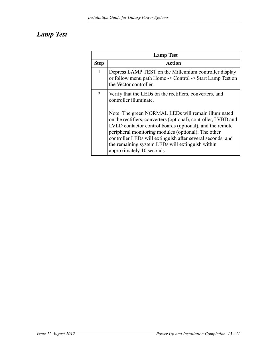 Lamp test | GE Industrial Solutions Galaxy Power Systems User Manual | Page 195 / 220