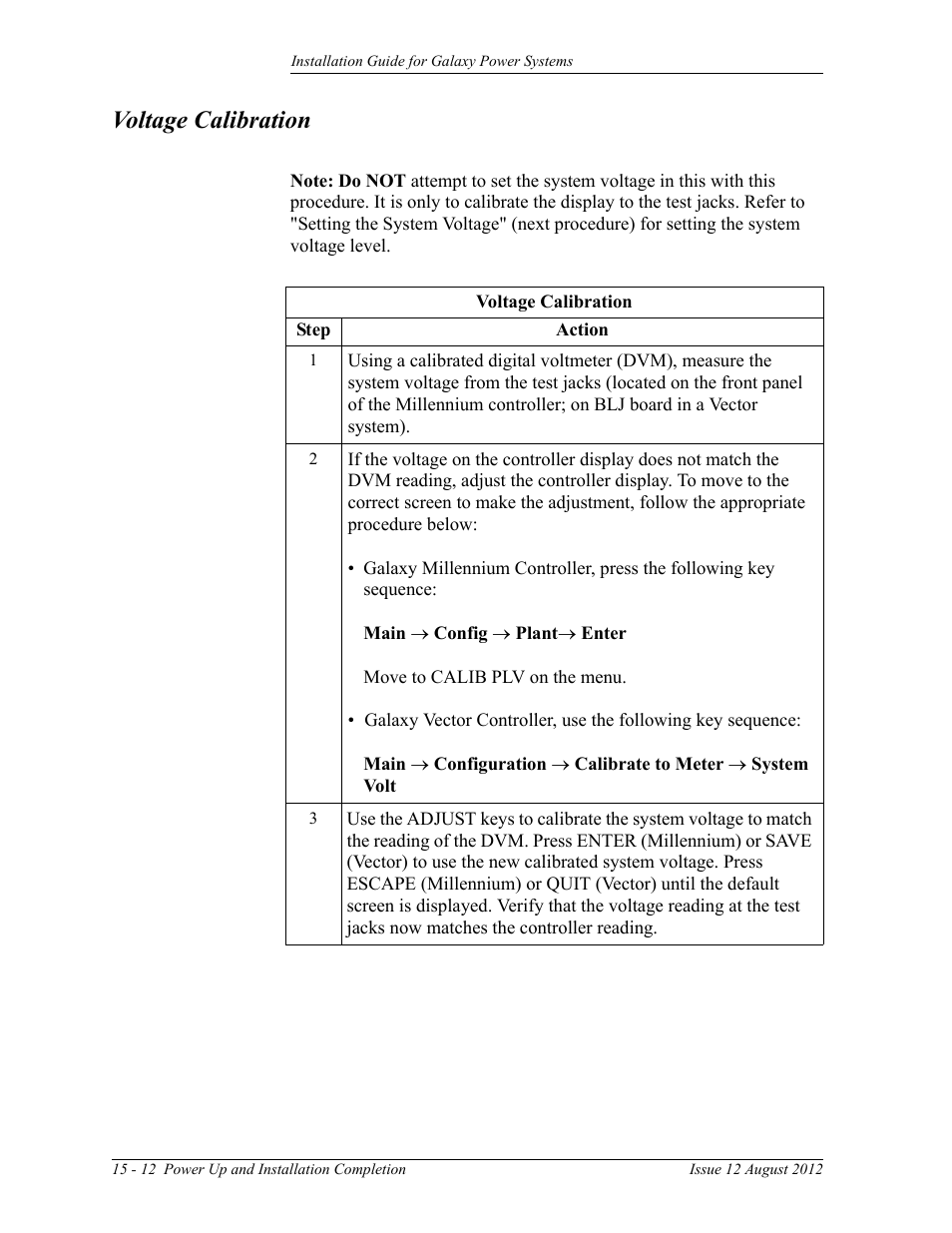 Voltage calibration | GE Industrial Solutions Galaxy Power Systems User Manual | Page 196 / 220