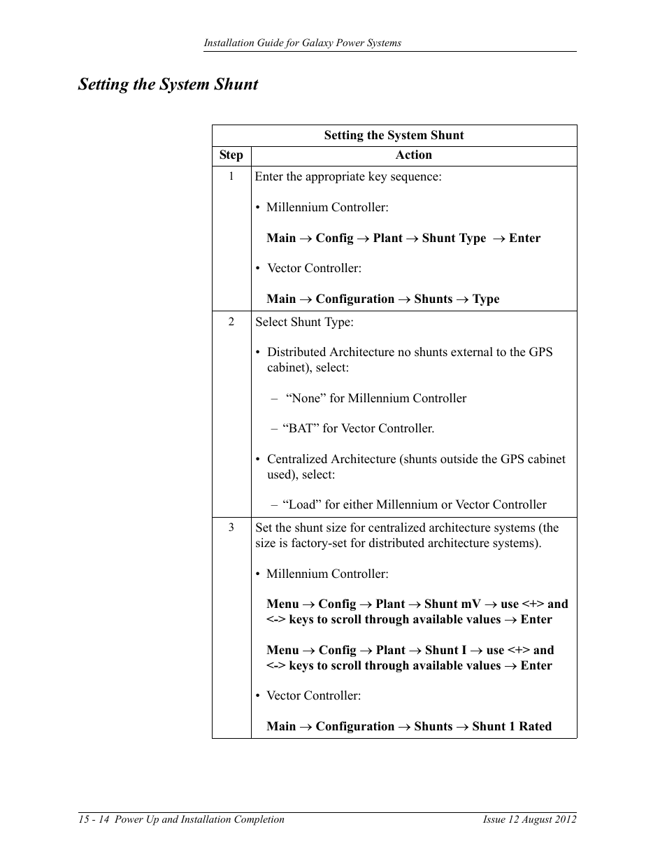 Setting the system shunt | GE Industrial Solutions Galaxy Power Systems User Manual | Page 198 / 220