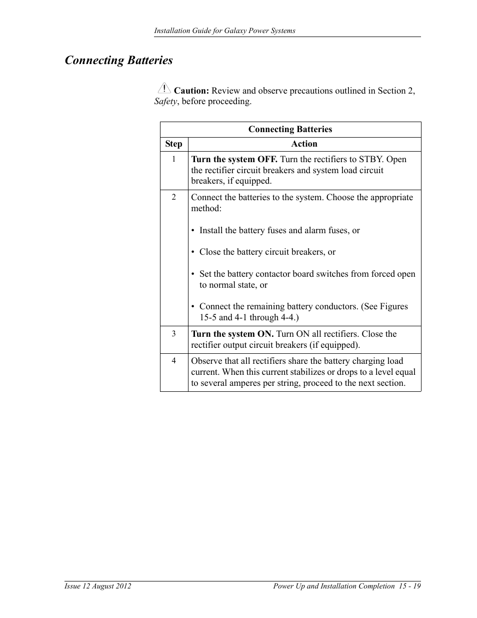 Connecting batteries | GE Industrial Solutions Galaxy Power Systems User Manual | Page 203 / 220