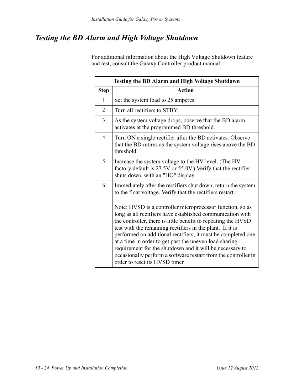 Testing the bd alarm and high voltage shutdown | GE Industrial Solutions Galaxy Power Systems User Manual | Page 208 / 220