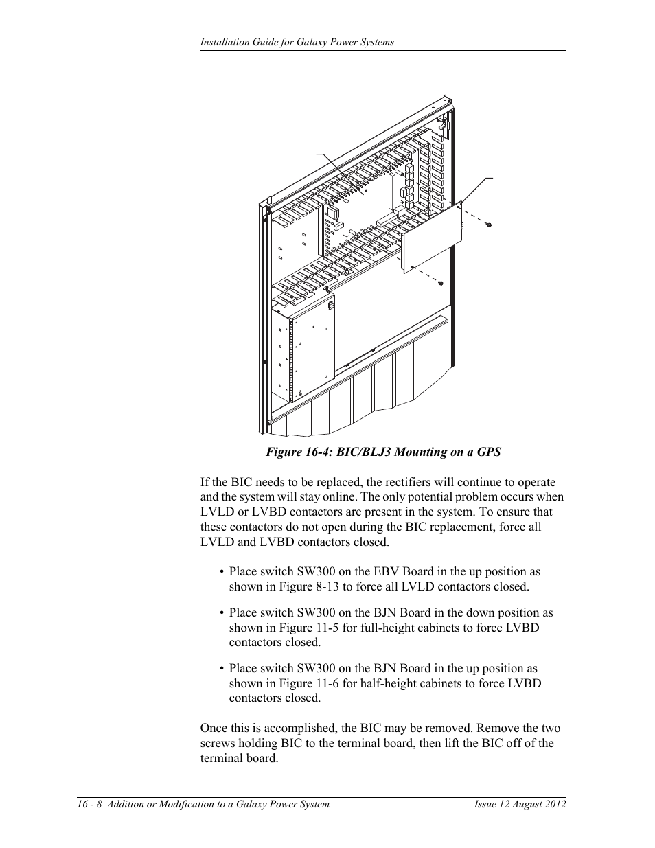 Figure 16-4: bic/blj3 mounting on a gps | GE Industrial Solutions Galaxy Power Systems User Manual | Page 218 / 220