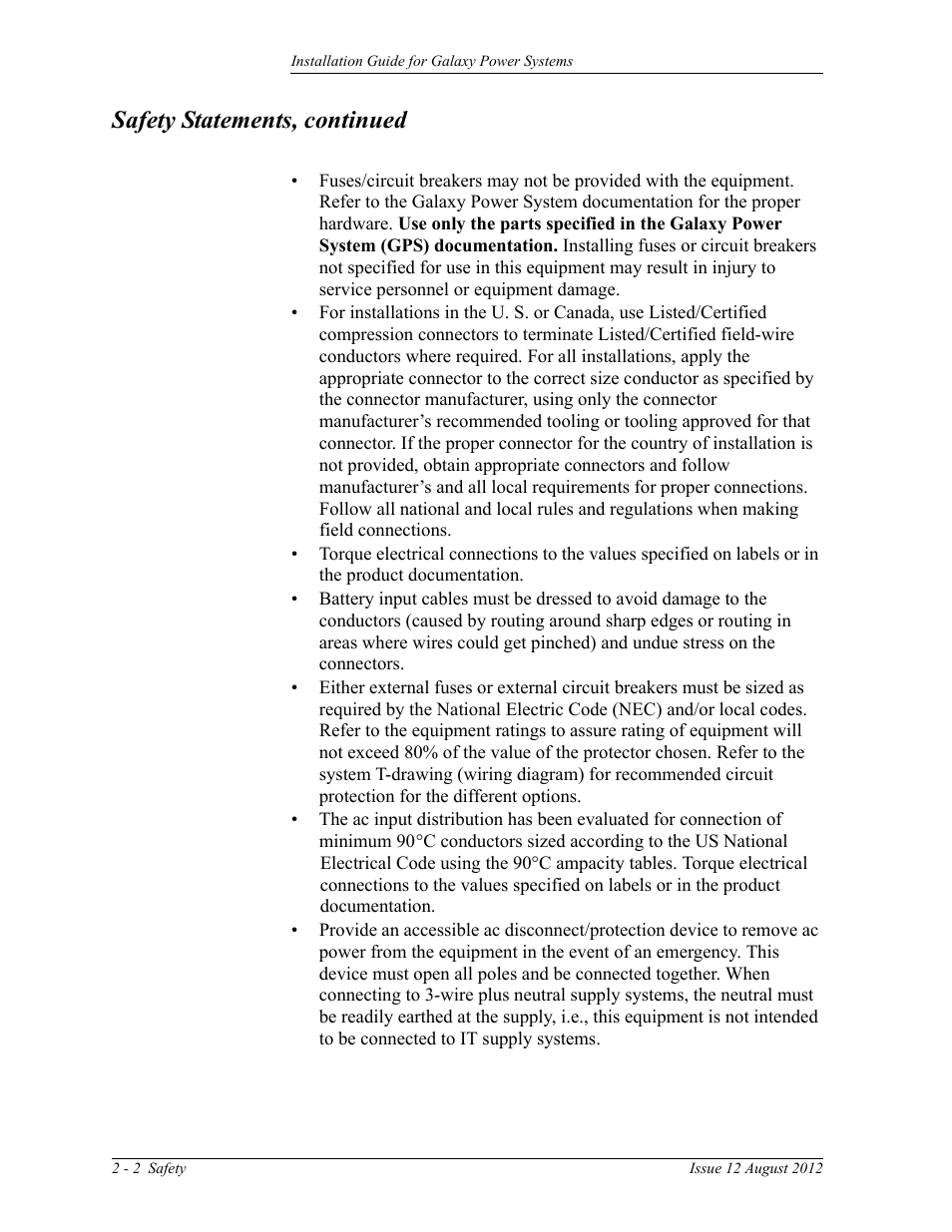 Safety statements, continued | GE Industrial Solutions Galaxy Power Systems User Manual | Page 26 / 220