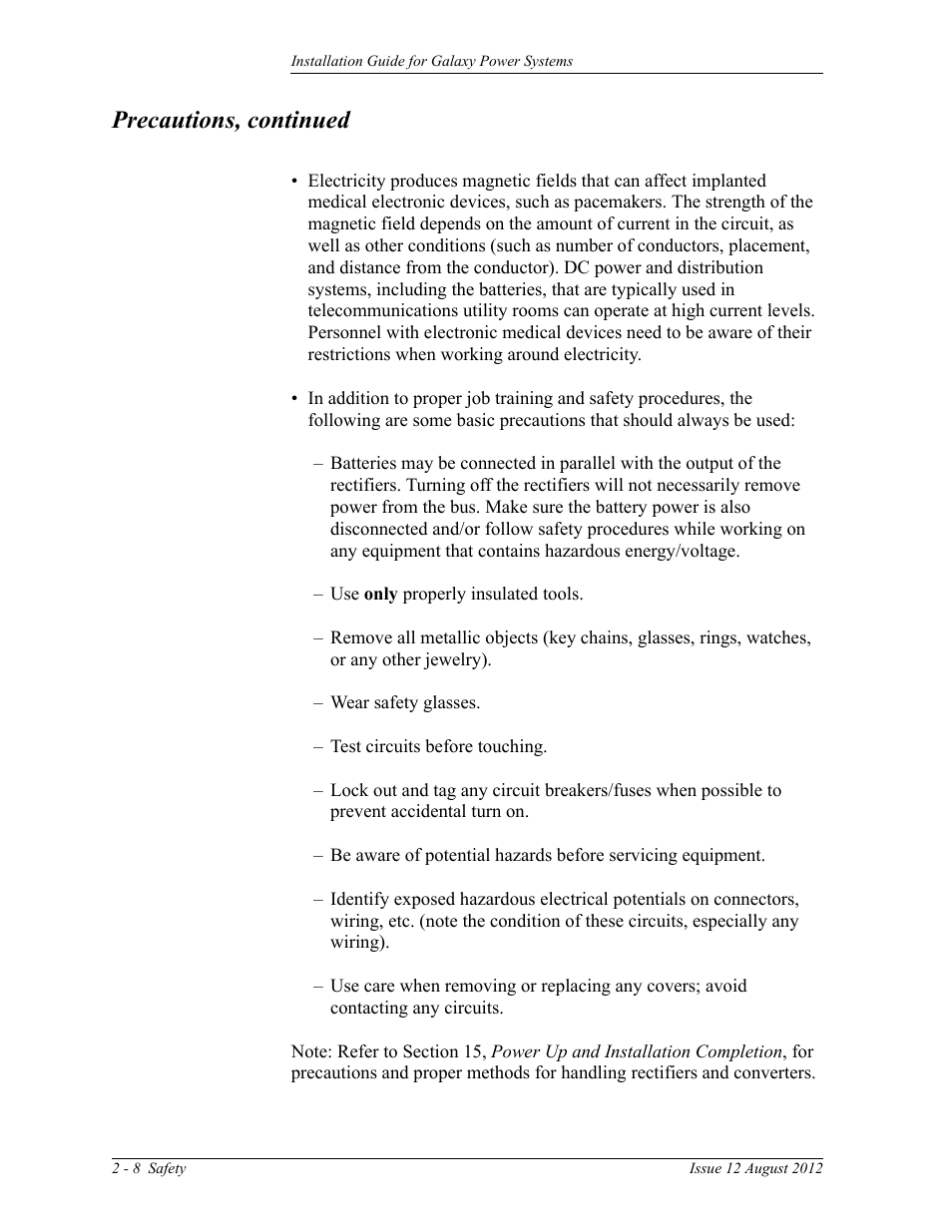 Precautions, continued | GE Industrial Solutions Galaxy Power Systems User Manual | Page 32 / 220