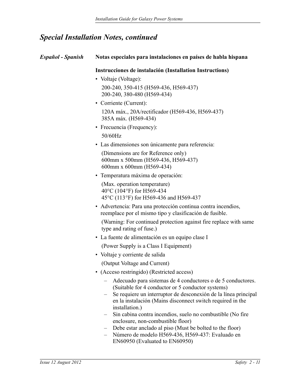 Español - spanish | GE Industrial Solutions Galaxy Power Systems User Manual | Page 35 / 220