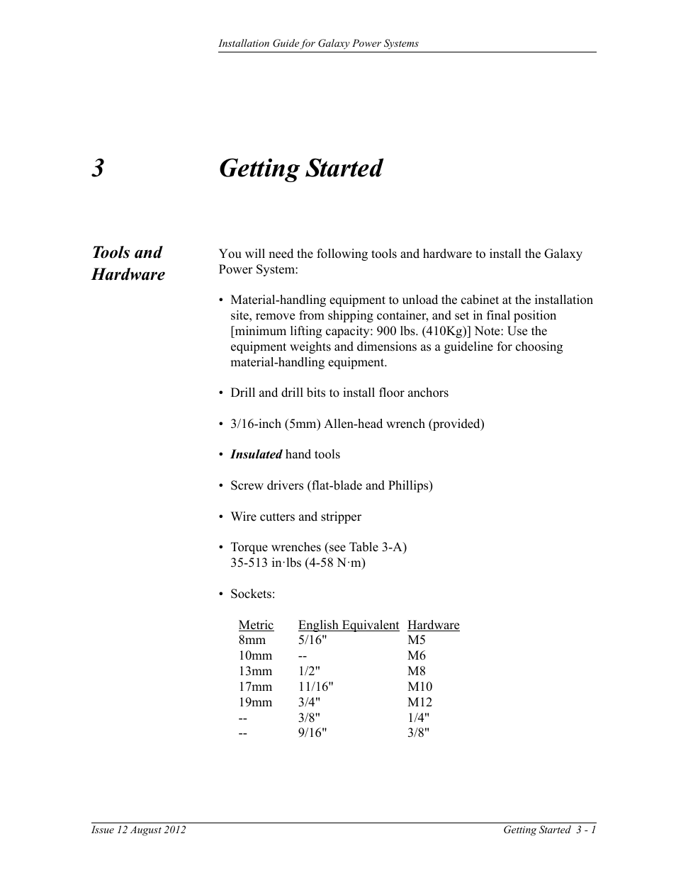 Getting started, Tools and hardware, 3 getting started | 3getting started | GE Industrial Solutions Galaxy Power Systems User Manual | Page 37 / 220
