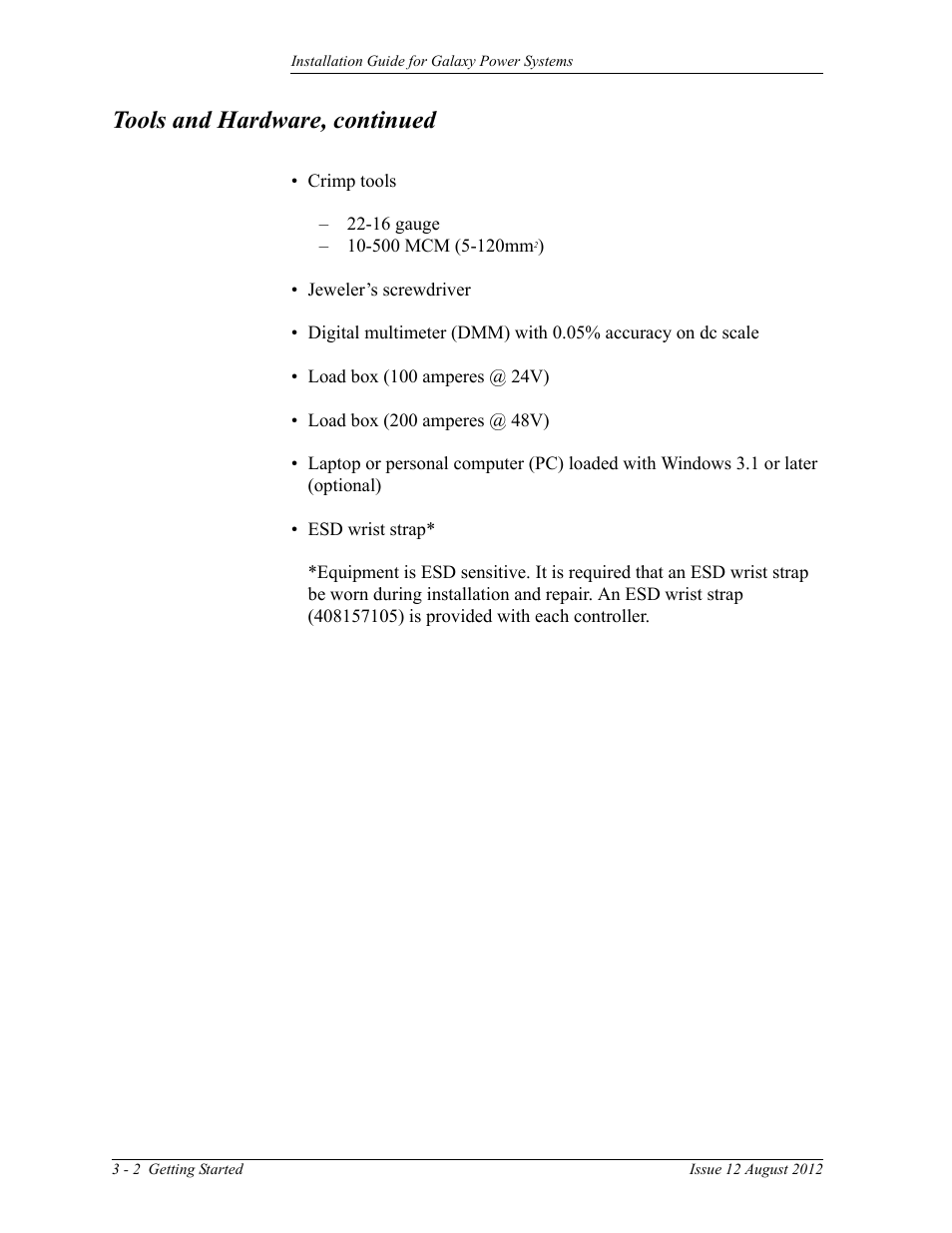 Tools and hardware, continued | GE Industrial Solutions Galaxy Power Systems User Manual | Page 38 / 220