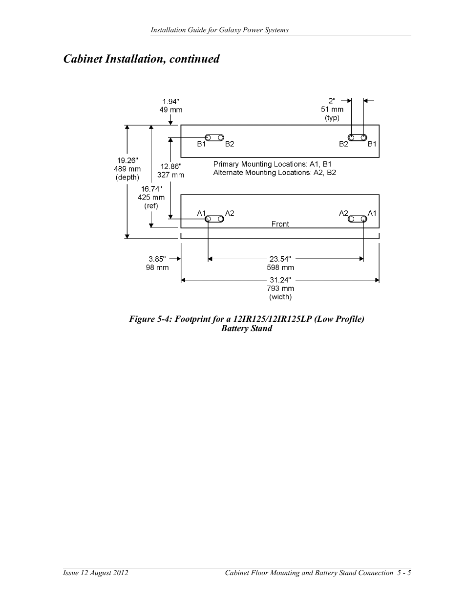 Battery stand, Cabinet installation, continued | GE Industrial Solutions Galaxy Power Systems User Manual | Page 51 / 220