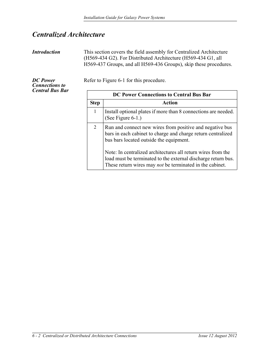 Centralized architecture, Dc power connections to central bus bar | GE Industrial Solutions Galaxy Power Systems User Manual | Page 70 / 220