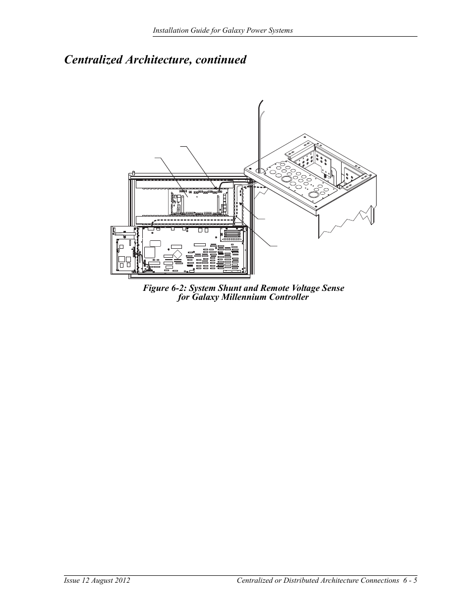 Figure 6-2: system shunt and remote voltage sense, For galaxy millennium controller, Centralized architecture, continued | GE Industrial Solutions Galaxy Power Systems User Manual | Page 73 / 220