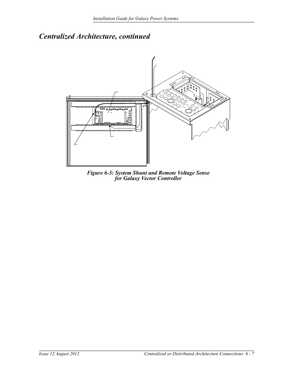 Figure 6-3: system shunt and remote voltage sense, For galaxy vector controller, Centralized architecture, continued | GE Industrial Solutions Galaxy Power Systems User Manual | Page 75 / 220