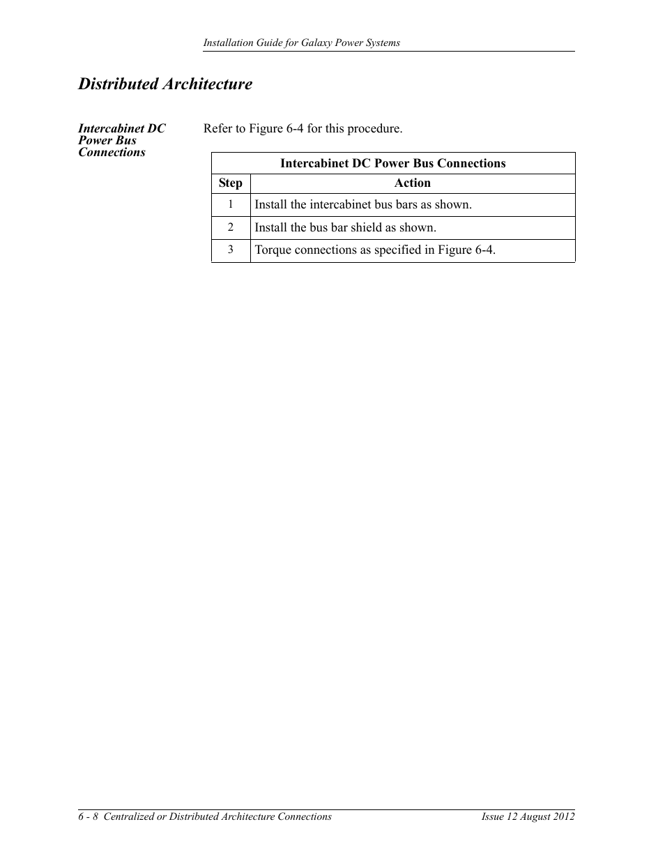 Distributed architecture, Intercabinet dc power bus connections | GE Industrial Solutions Galaxy Power Systems User Manual | Page 76 / 220