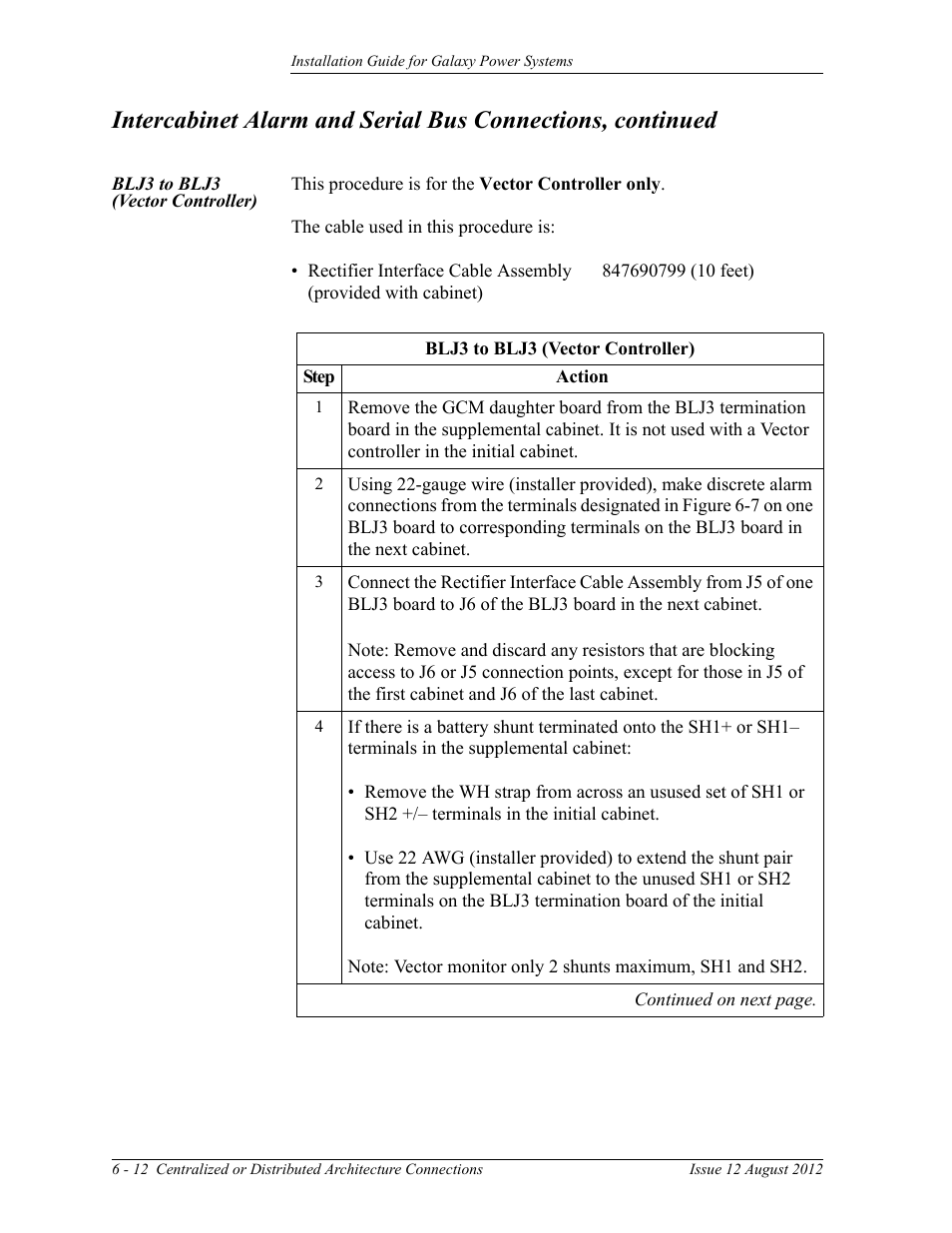 Blj3 to blj3 (vector controller) | GE Industrial Solutions Galaxy Power Systems User Manual | Page 80 / 220