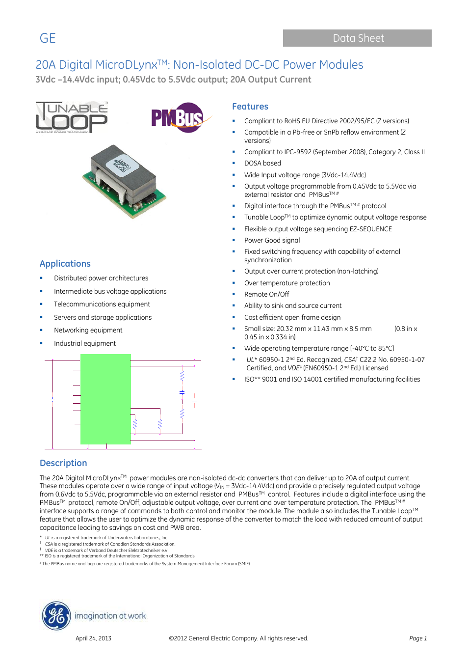 GE Industrial Solutions 20A Digital MicroDLynx User Manual | 40 pages