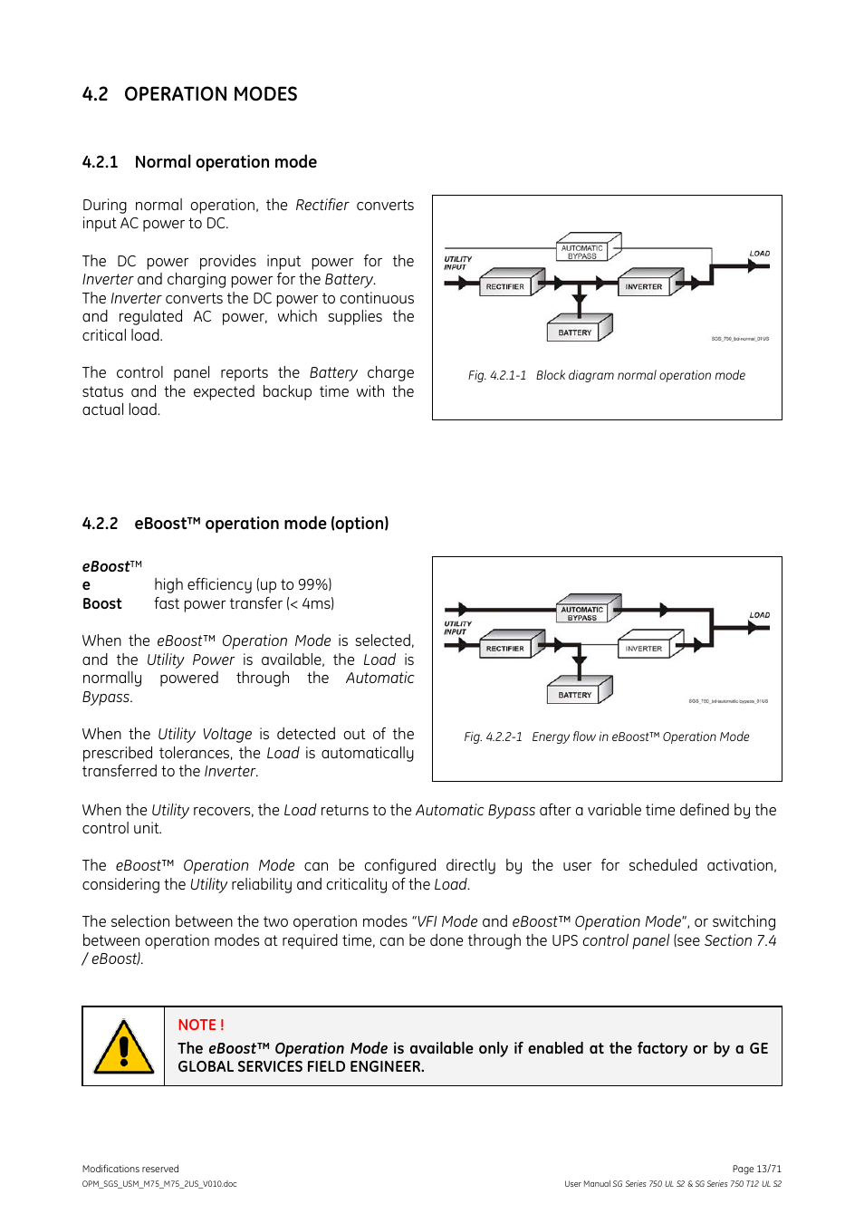 2 operation modes, Normal operation mode, 2 eboost™ operation mode (option) | Operation modes, Eboost™ operation mode (option) | GE Industrial Solutions SG Series 750 T12 UL S2 User Manual User Manual | Page 13 / 71