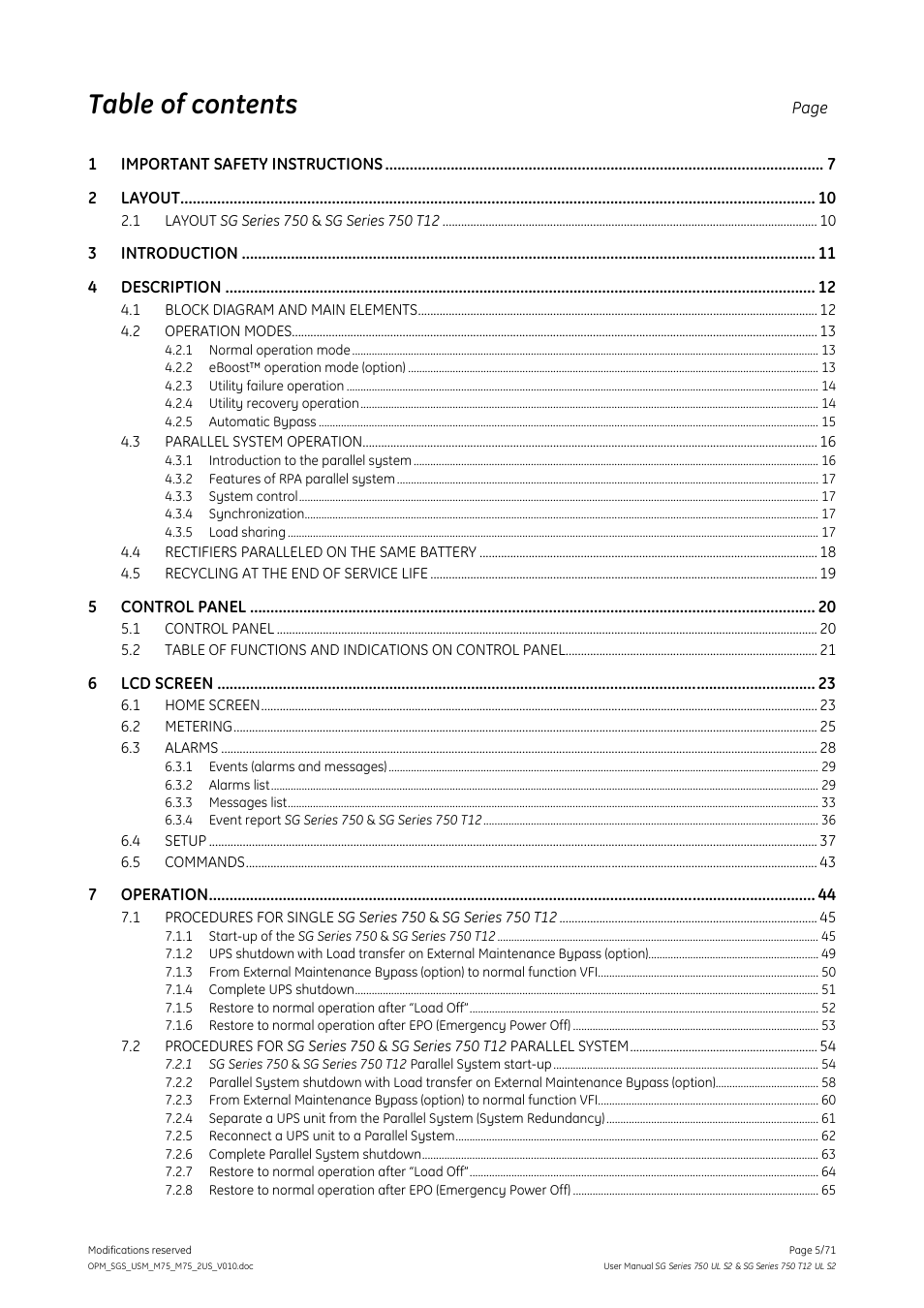 GE Industrial Solutions SG Series 750 T12 UL S2 User Manual User Manual | Page 5 / 71