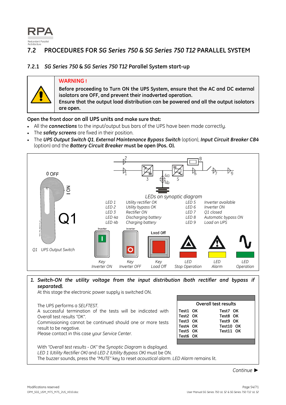 Warning, On all ups units | GE Industrial Solutions SG Series 750 T12 UL S2 User Manual User Manual | Page 54 / 71