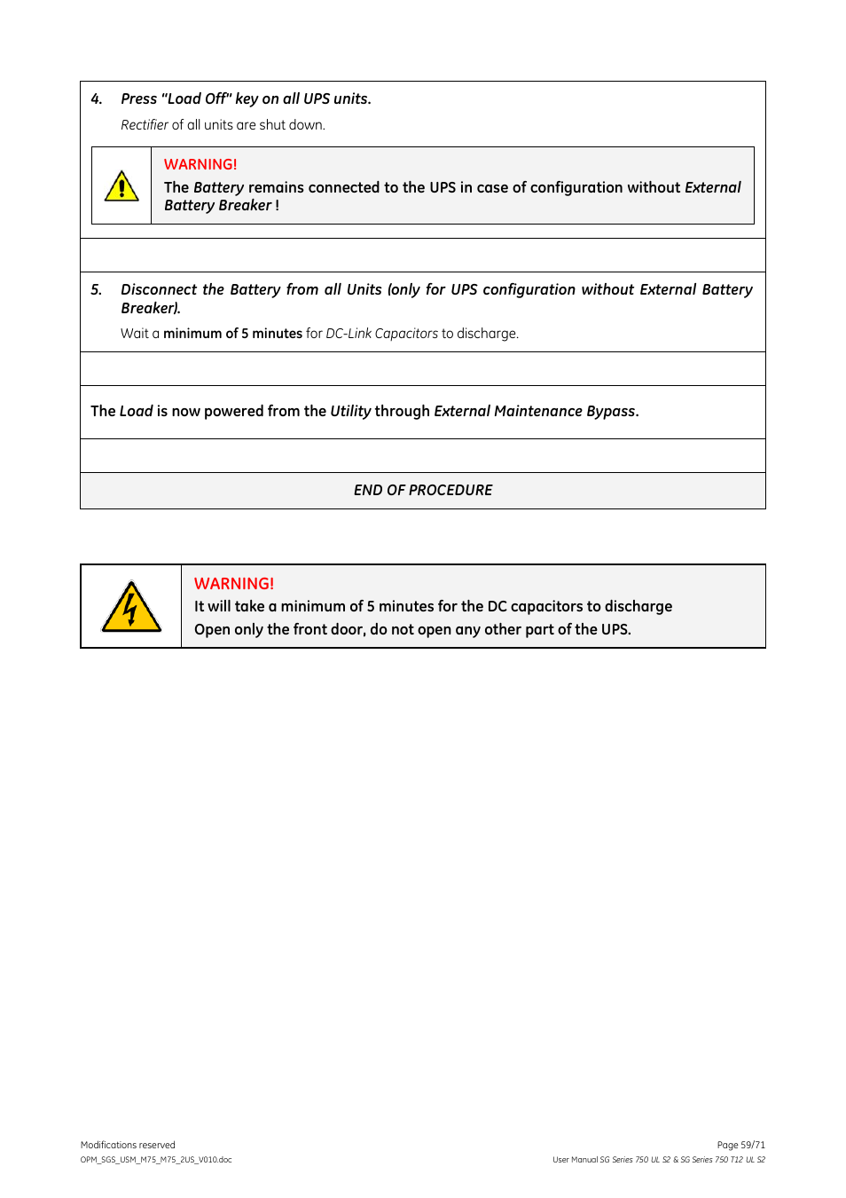 GE Industrial Solutions SG Series 750 T12 UL S2 User Manual User Manual | Page 59 / 71