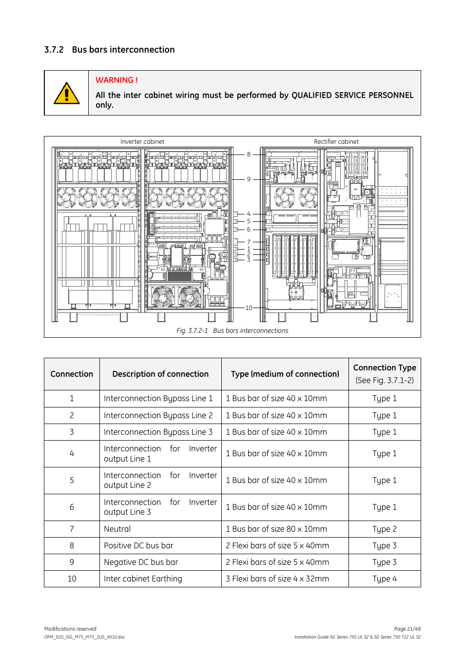 2 bus bars interconnection, Bus bars interconnection | GE Industrial Solutions SG Series 750 T12 UL S2 Installation Guide User Manual | Page 21 / 49