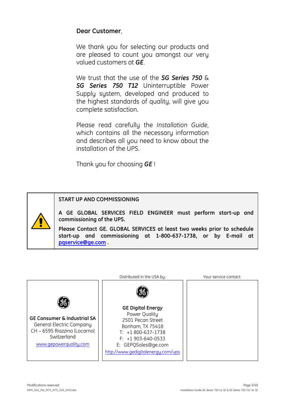 GE Industrial Solutions SG Series 750 T12 UL S2 Installation Guide User Manual | Page 3 / 49