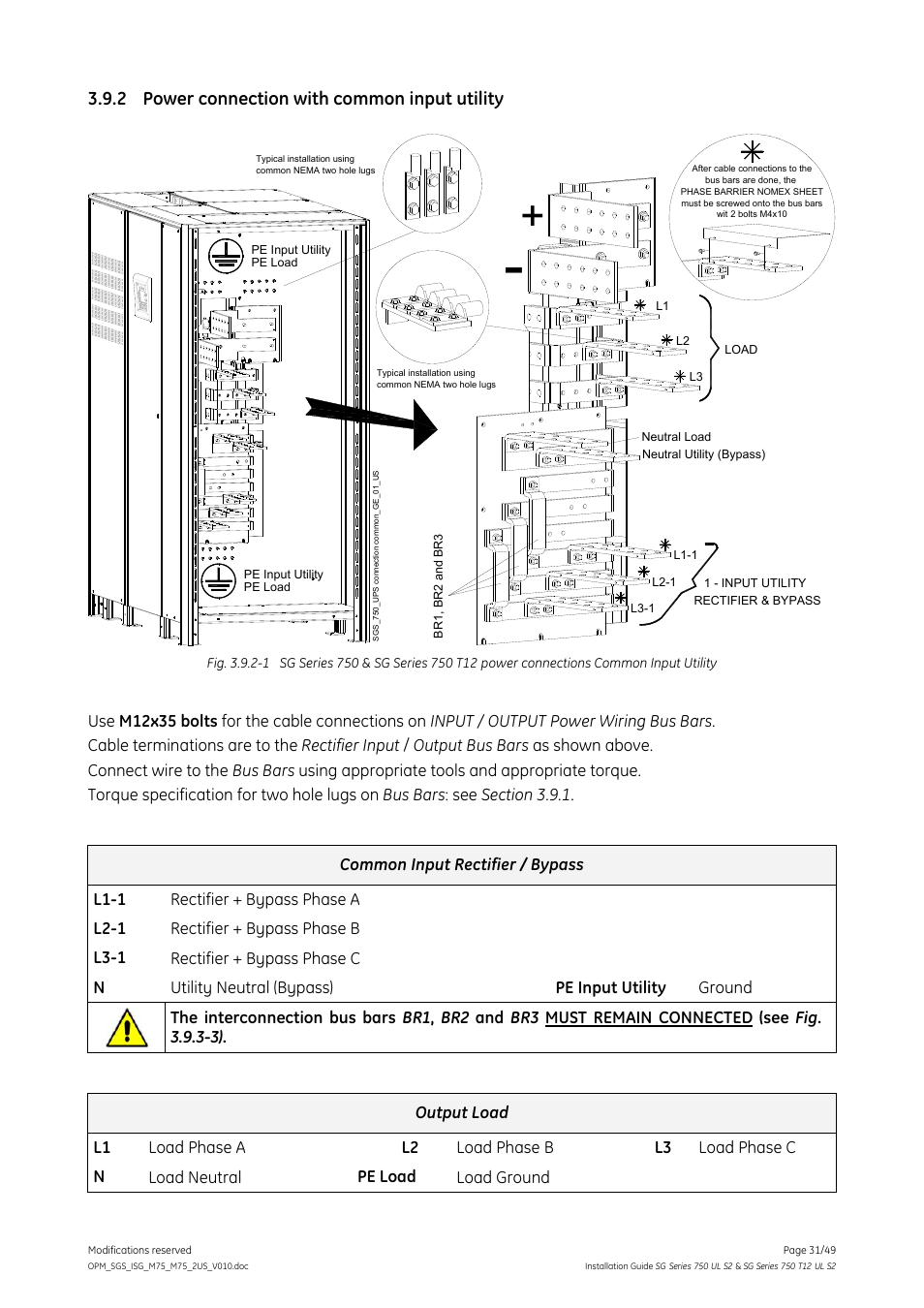 2 power connection with common input utility, Power connection with common input utility | GE Industrial Solutions SG Series 750 T12 UL S2 Installation Guide User Manual | Page 31 / 49
