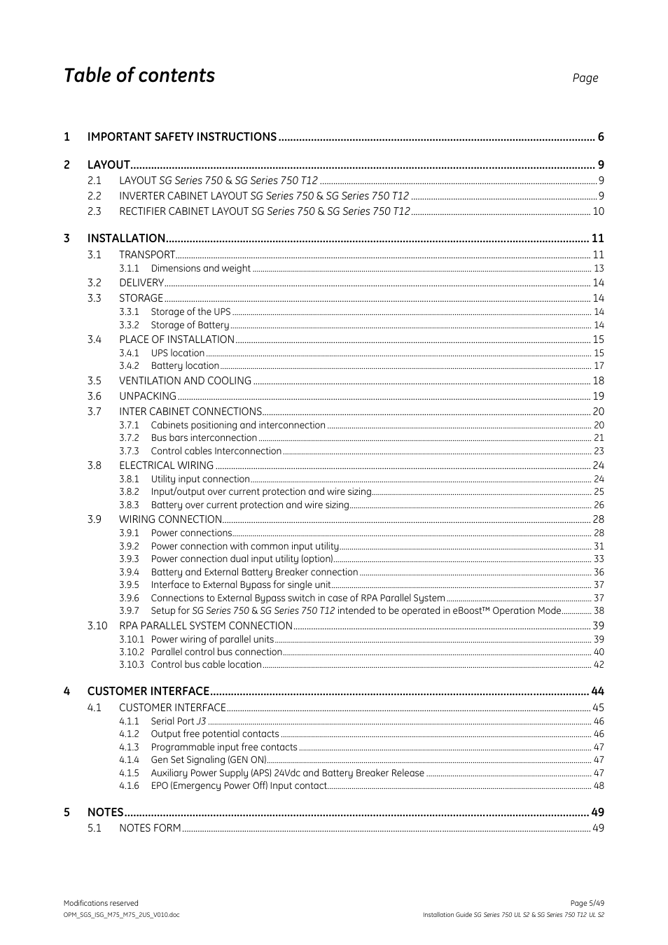GE Industrial Solutions SG Series 750 T12 UL S2 Installation Guide User Manual | Page 5 / 49