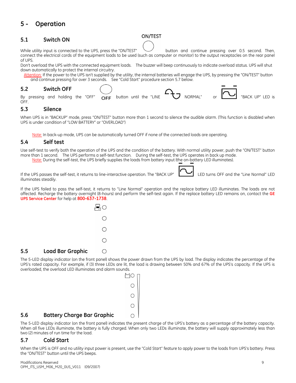5 - operation | GE Industrial Solutions IT Series 600-2000VA User Manual | Page 13 / 31
