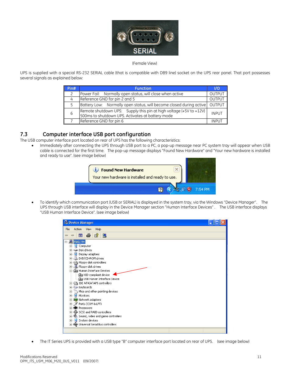 3 computer interface usb port configuration | GE Industrial Solutions IT Series 600-2000VA User Manual | Page 15 / 31