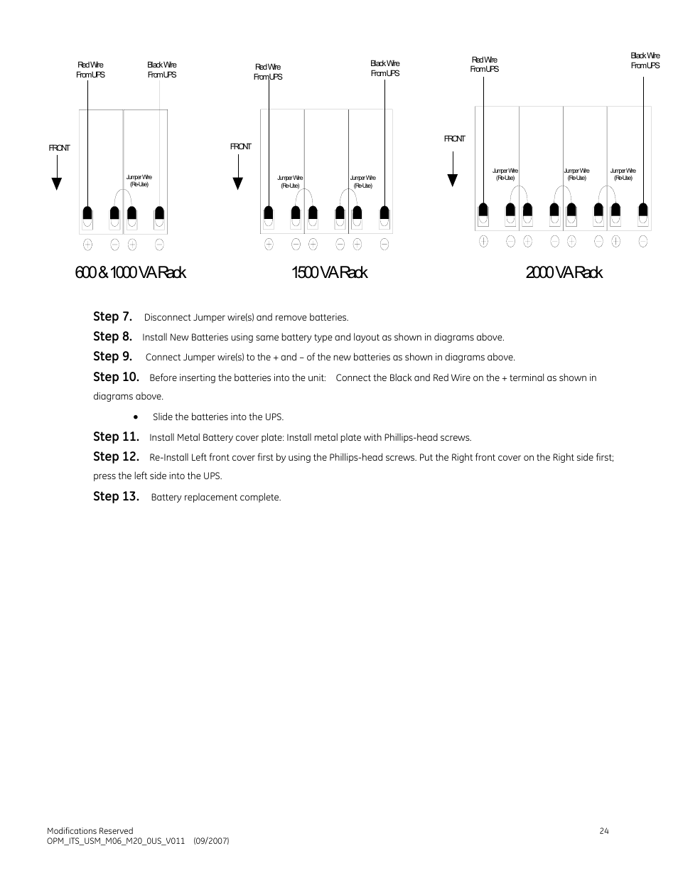 2000 va rack, 1500 va rack, Step 7 | Step 8, Step 9, Step 10, Step 11, Step 12, Step 13 | GE Industrial Solutions IT Series 600-2000VA User Manual | Page 28 / 31