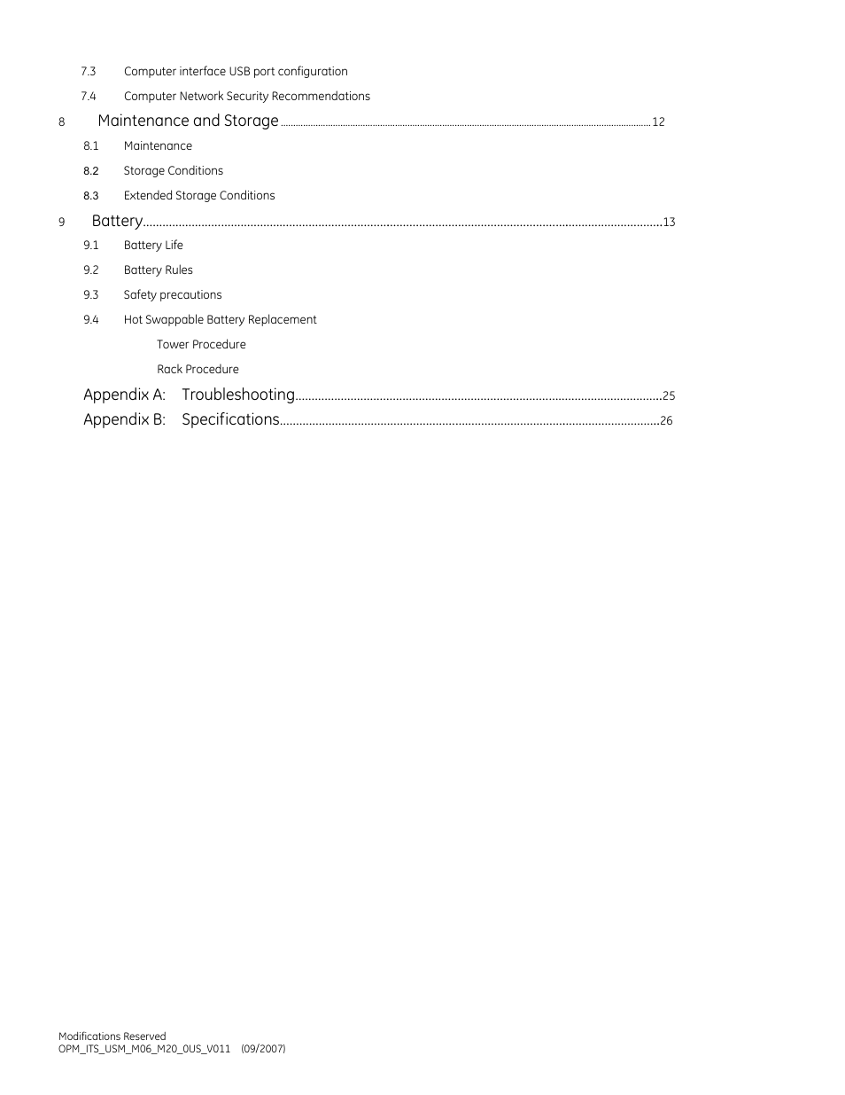 Maintenance and storage, Battery, Appendix a: troubleshooting | Appendix b: specifications | GE Industrial Solutions IT Series 600-2000VA User Manual | Page 4 / 31