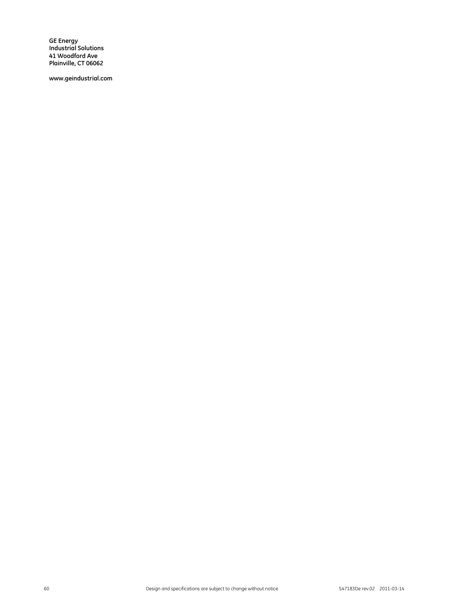 GE Industrial Solutions GERAPID 2508, 4008, 5008, 6008 WITH ARC CHUTE 1X2 User Manual | Page 60 / 60