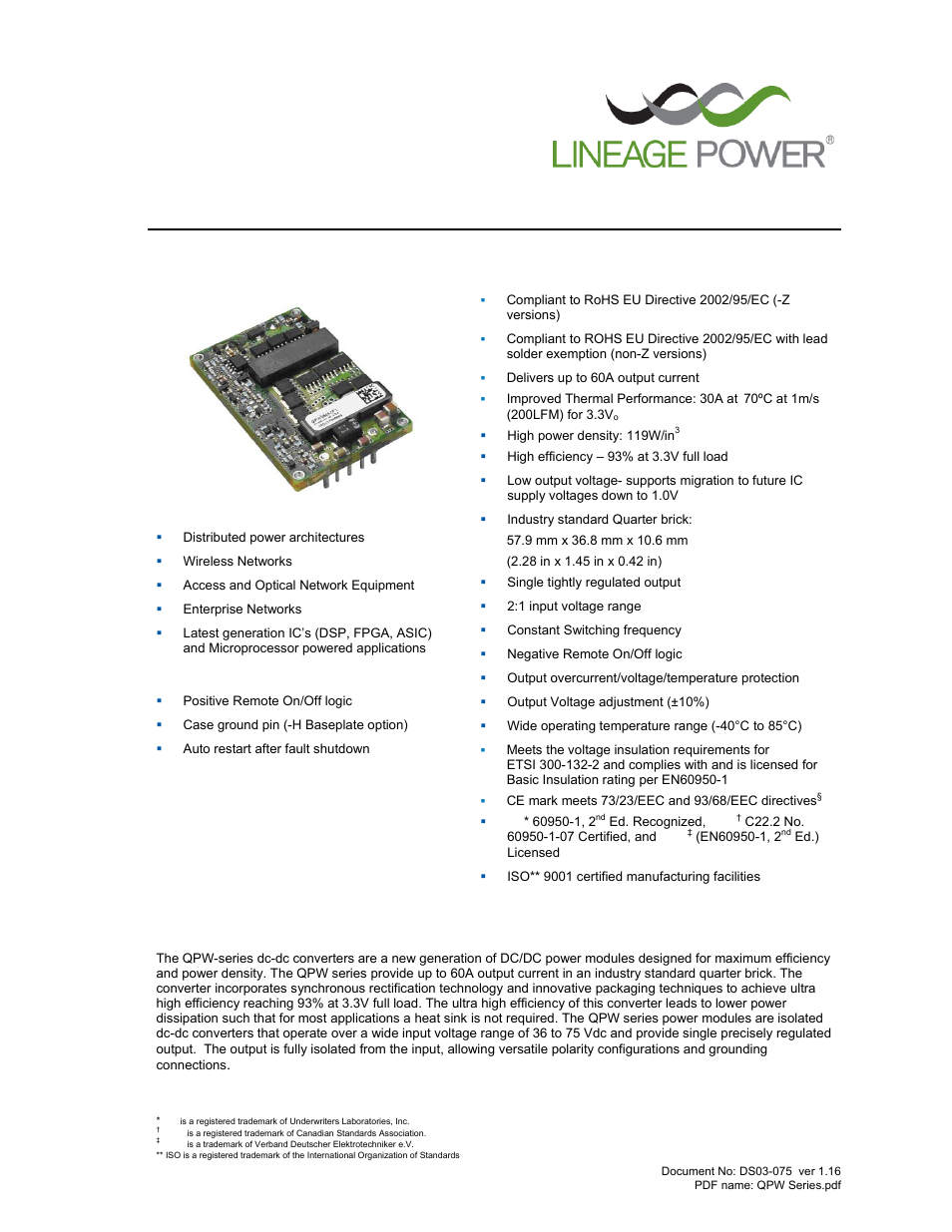 GE Industrial Solutions QPW050-060 Series User Manual | 24 pages