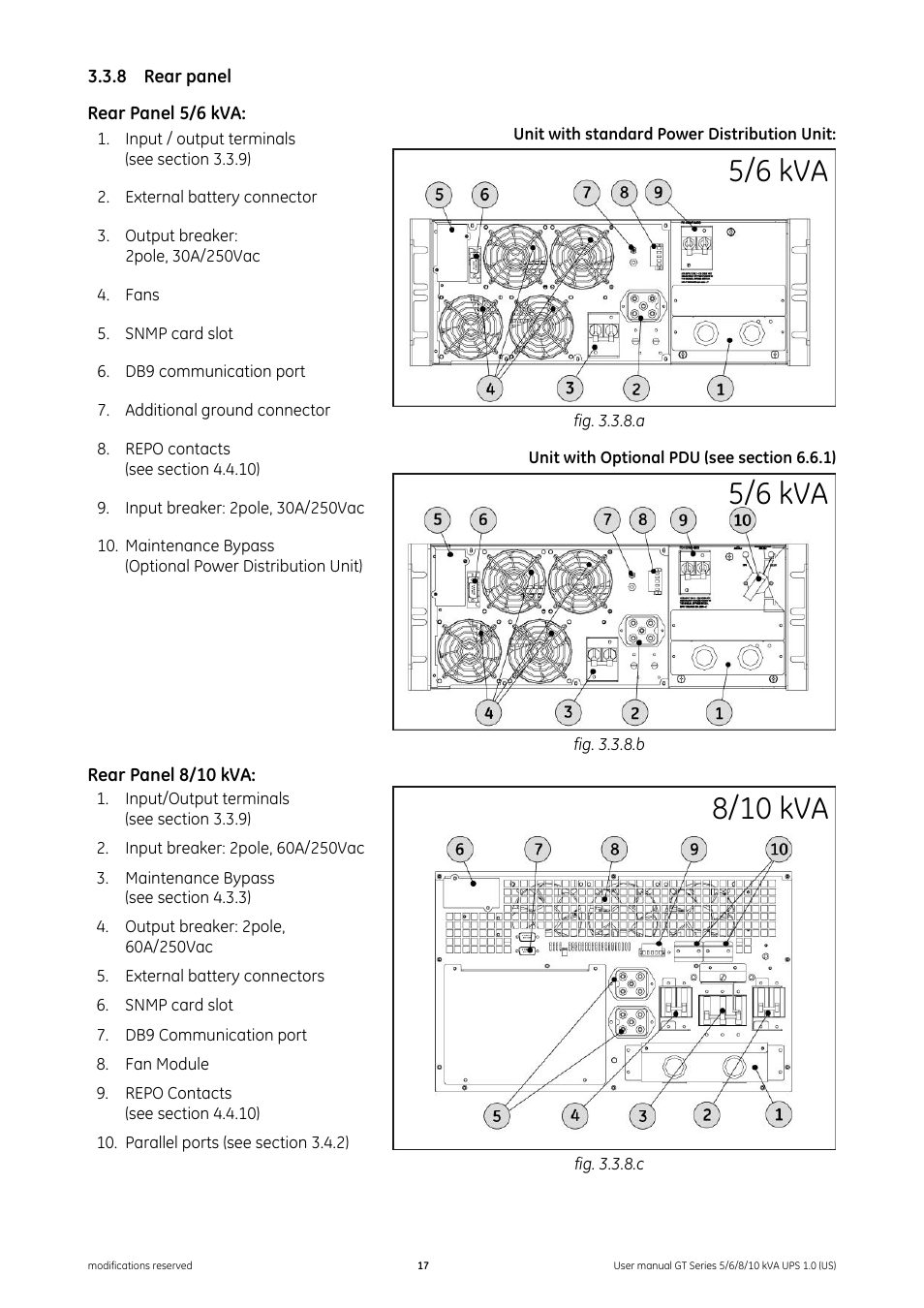 8 rear panel, Rear panel, 5/6 kva | GE Industrial Solutions Digital Energy GT Series UPS 5_6_8_10 kVA User Manual | Page 17 / 41