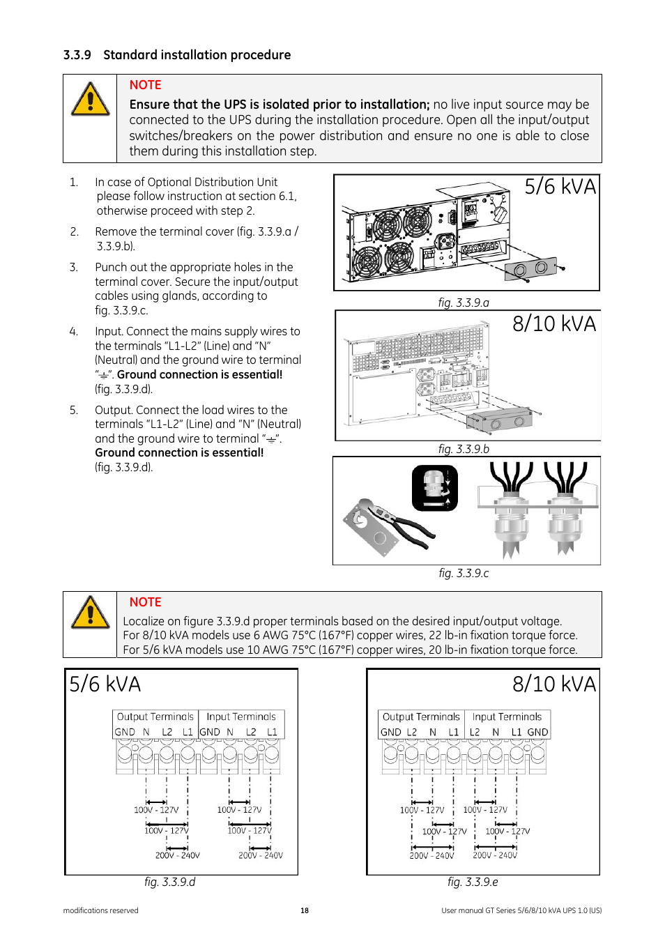 9 standard installation procedure, Standard installation procedure | GE Industrial Solutions Digital Energy GT Series UPS 5_6_8_10 kVA User Manual | Page 18 / 41