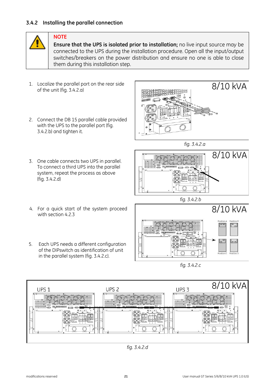 2 installing the parallel connection, Installing the parallel connection, 8/10 kva | GE Industrial Solutions Digital Energy GT Series UPS 5_6_8_10 kVA User Manual | Page 21 / 41