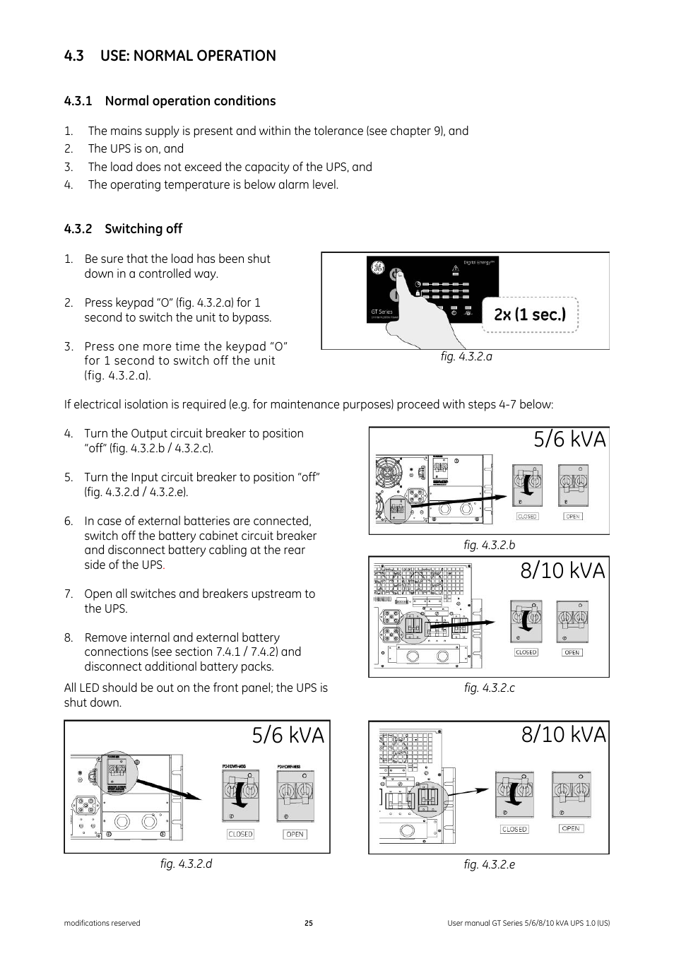 3 use: normal operation, 1 normal operation conditions, 2 switching off | Use: normal operation, Normal operation conditions, Switching off | GE Industrial Solutions Digital Energy GT Series UPS 5_6_8_10 kVA User Manual | Page 25 / 41