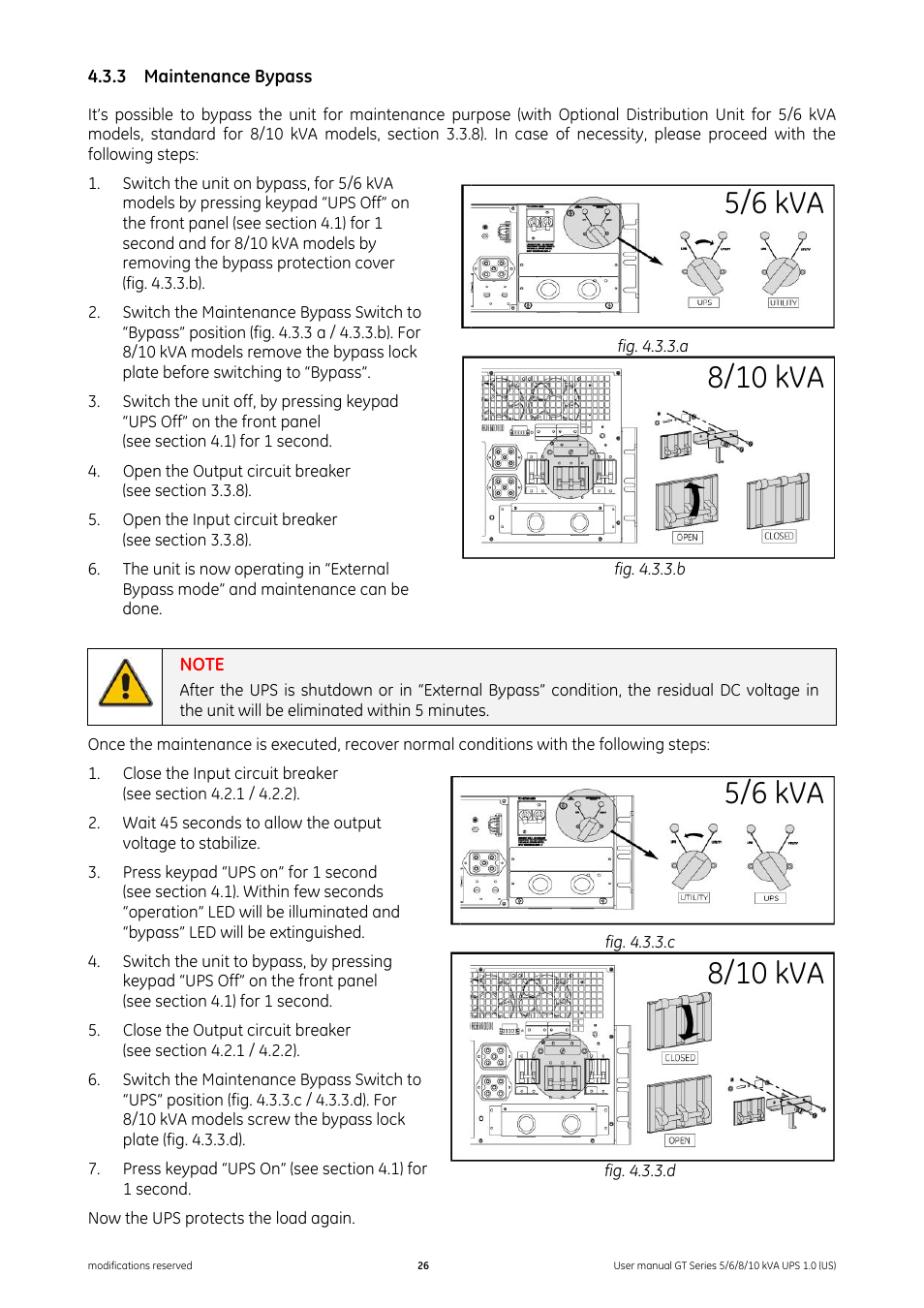 3 maintenance bypass, Maintenance bypass | GE Industrial Solutions Digital Energy GT Series UPS 5_6_8_10 kVA User Manual | Page 26 / 41