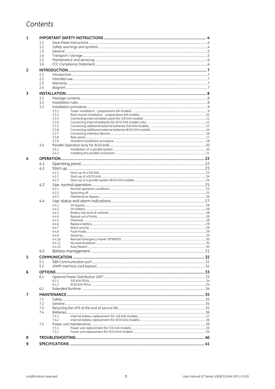 GE Industrial Solutions Digital Energy GT Series UPS 5_6_8_10 kVA User Manual | Page 3 / 41