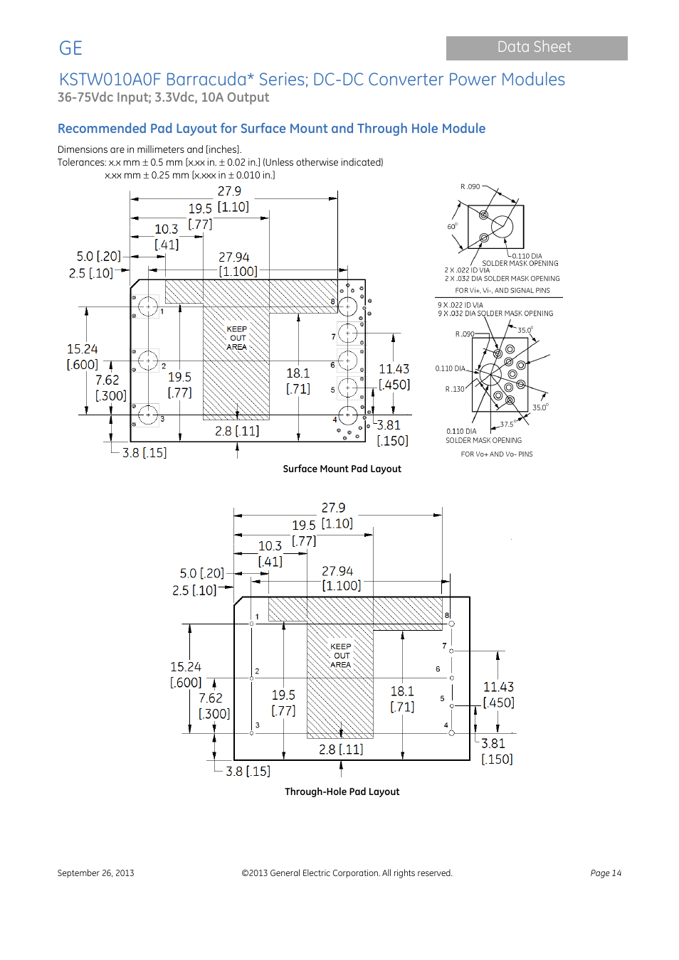 Data sheet | GE Industrial Solutions KSTW010A0F Barracuda Series User Manual | Page 14 / 16