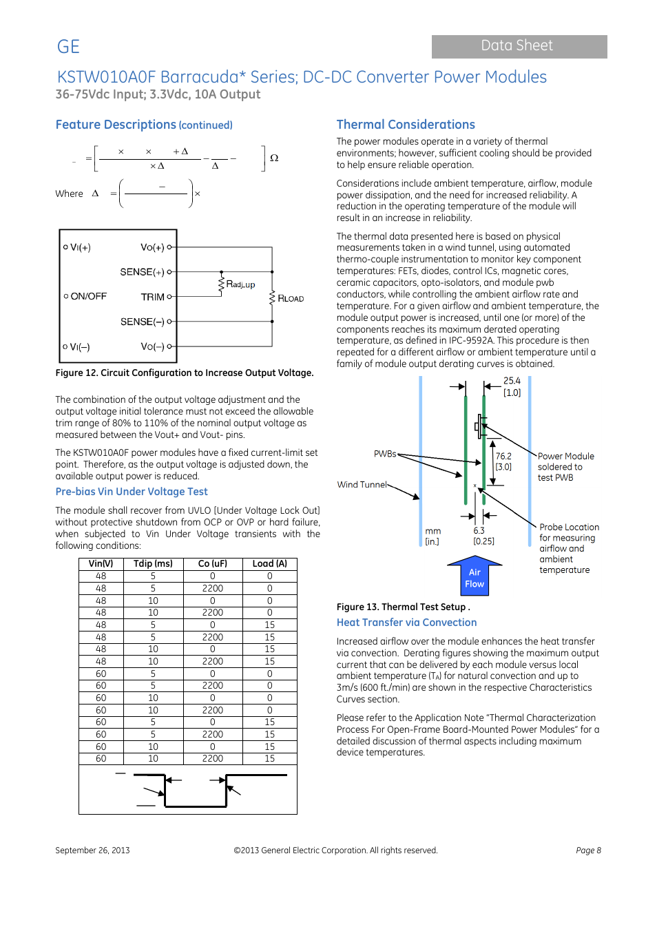 Data sheet, Feature descriptions, Thermal considerations | GE Industrial Solutions KSTW010A0F Barracuda Series User Manual | Page 8 / 16