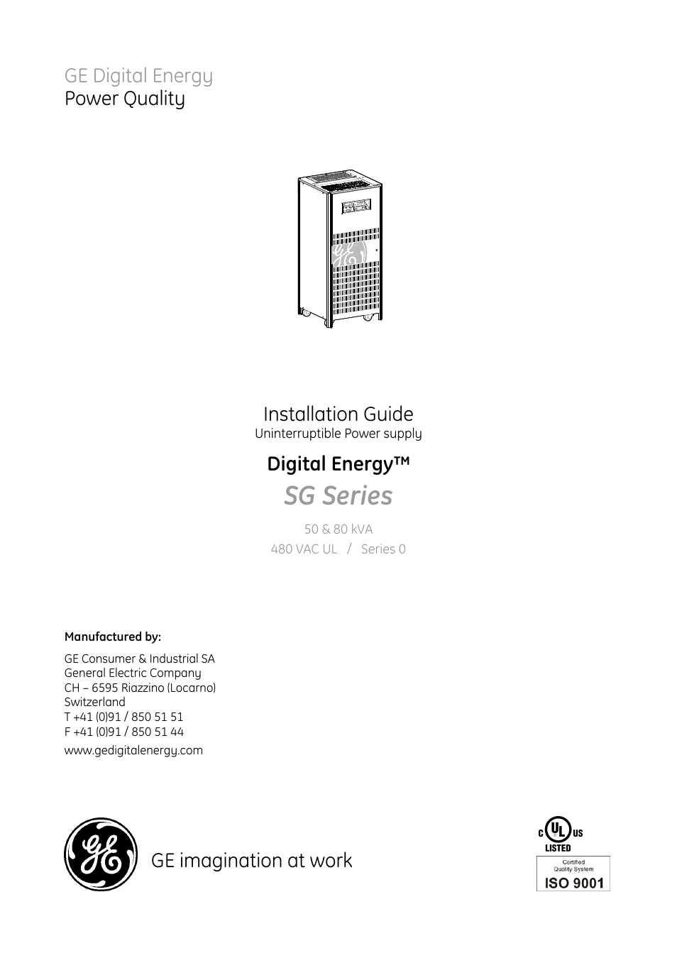 GE Industrial Solutions SG Series 50 & 80 kVA Installation Guide User Manual | 38 pages