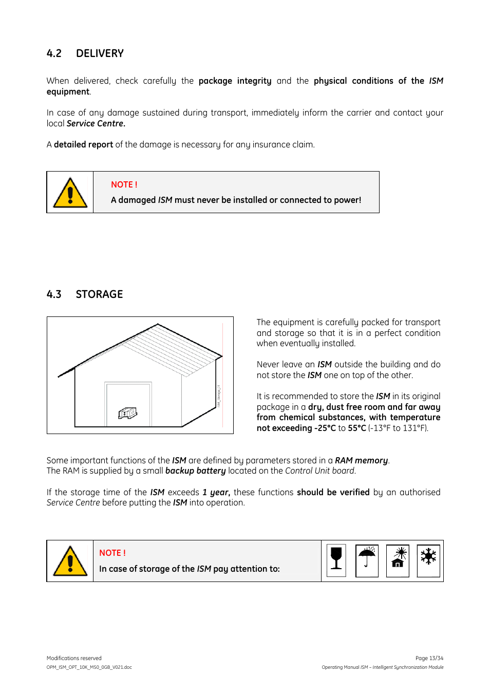 2 delivery, 3 storage | GE Industrial Solutions ISM User Manual | Page 13 / 34