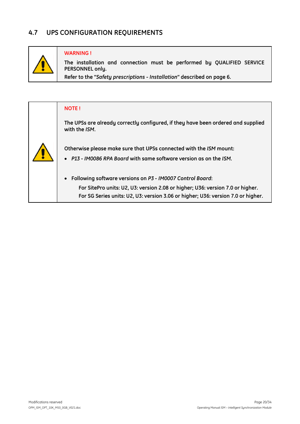 7 ups configuration requirements | GE Industrial Solutions ISM User Manual | Page 20 / 34