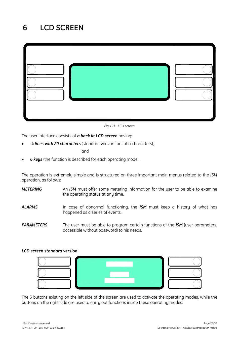 6 lcd screen | GE Industrial Solutions ISM User Manual | Page 24 / 34