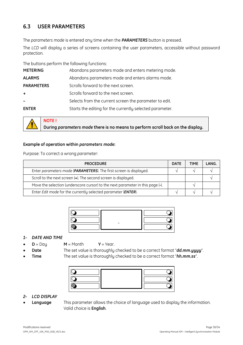 3 user parameters | GE Industrial Solutions ISM User Manual | Page 30 / 34