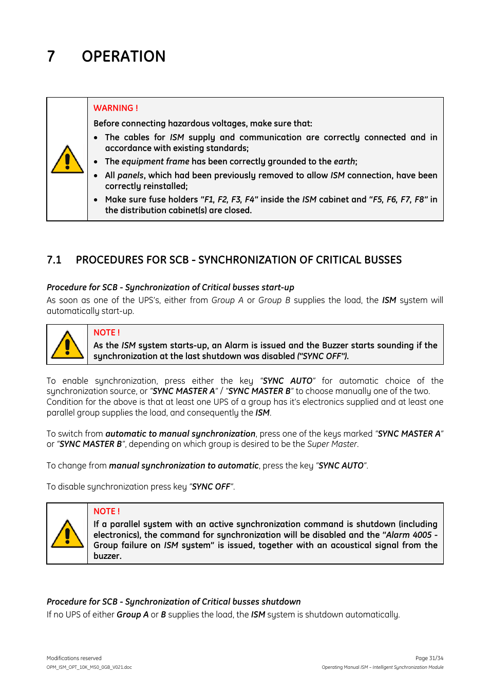 7 operation | GE Industrial Solutions ISM User Manual | Page 31 / 34