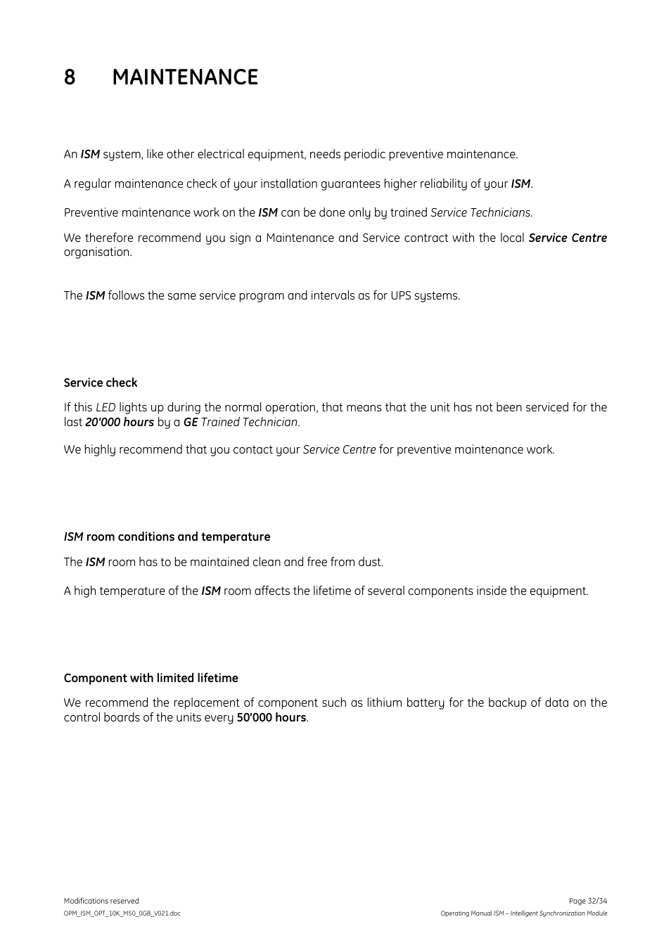 8 maintenance | GE Industrial Solutions ISM User Manual | Page 32 / 34