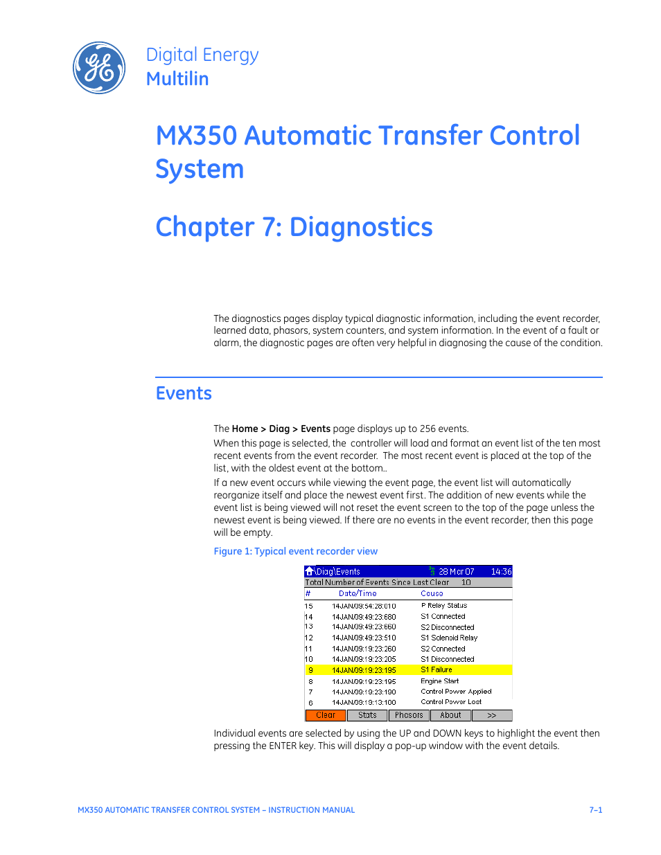 Diagnostics, Events, Events - 1 | Digital energy multilin | GE Industrial Solutions MX350 Instruction manual User Manual | Page 101 / 114